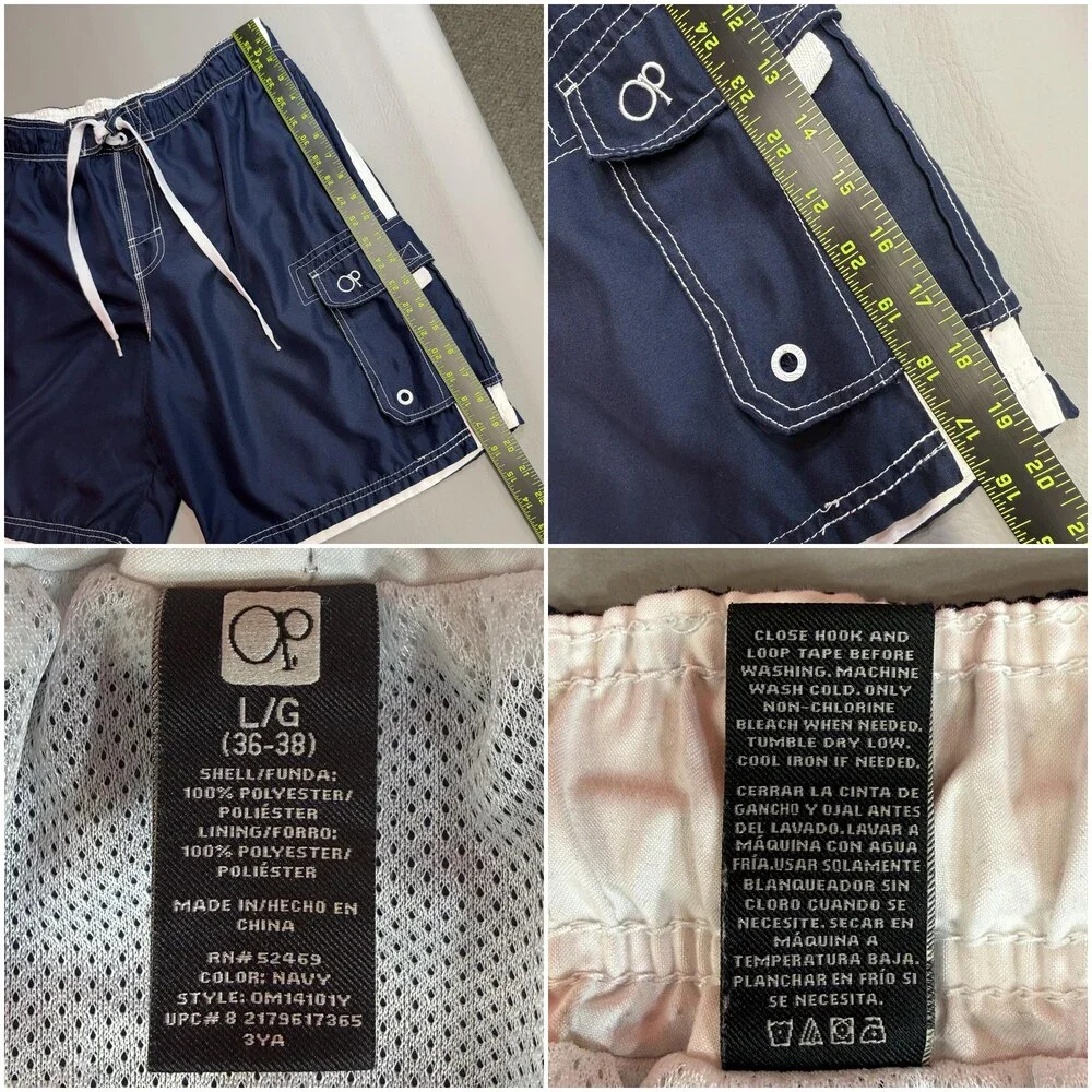 OP Ocean Pacific Board Shorts Mens Large 36/38 Navy Blue Cargo Swim Trunks Lined